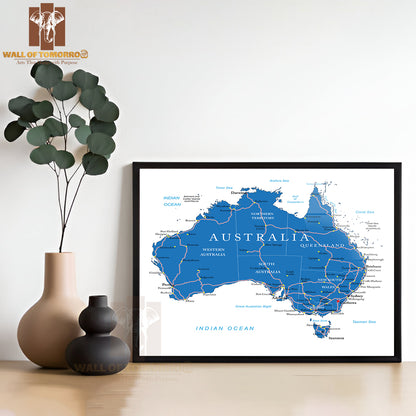 Australia Road Map Educational High Quality Glass Frame Wall Décor
