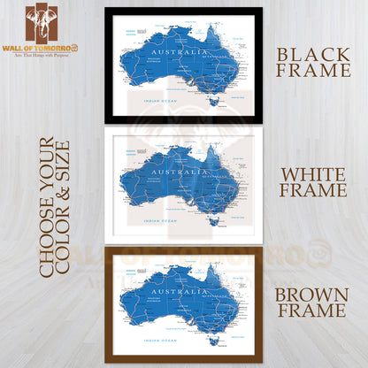 Australia Road Map Educational High Quality Glass Frame Wall Décor