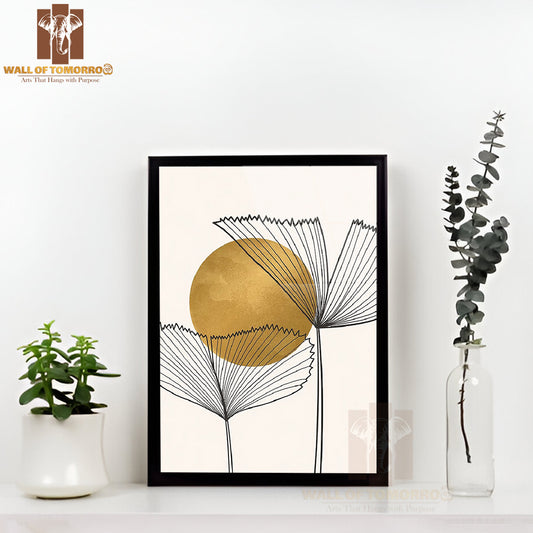 Watercolor Gold Moon Art High Quality Glass Frame Wall Décor