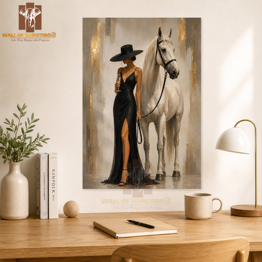 Horse with a Lady in a Black Dress Animals High Quality Unframed Poster Print & Laminated Poster Print Wall Décor in Sri Lanka