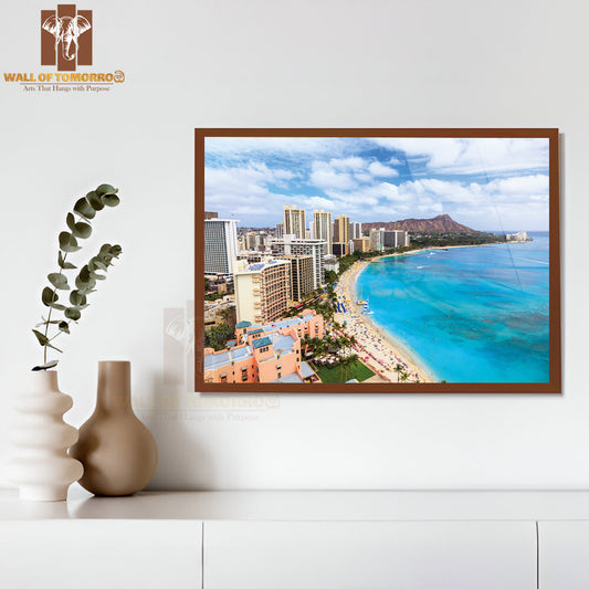 Diamond Head Volcano Including the Hotels and Buildings High Quality Unframed Poster Print & Waterproof Poster Print Wall Décor