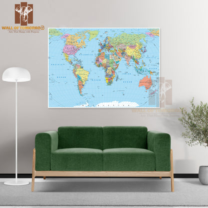 World Map Borders, Countries, Roads and Cities Educational High Quality Unframed Poster Print & Waterproof Poster Print Wall Décor