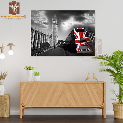 Big Ben with City Bus Covered Flag of England, London, UK High Quality Unframed Poster Print & Waterproof Poster Print Wall Décor