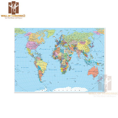 World Map Borders, Countries, Roads and Cities Educational High Quality Unframed Poster Print & Waterproof Poster Print Wall Décor