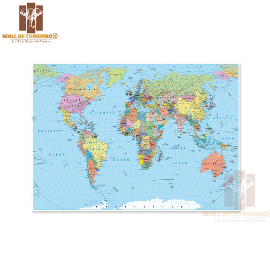 World Map Borders, Countries, Roads and Cities Educational High Quality Unframed Poster Print & Waterproof Poster Print Wall Décor