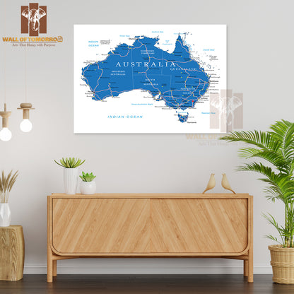 Australia Road Map Educational High Quality Unframed Poster Print & Waterproof Poster Print Wall Décor