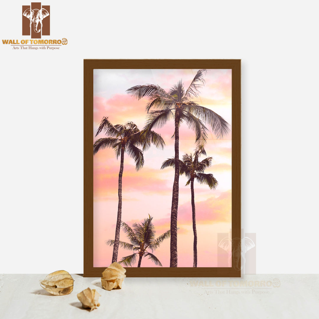 Couple Of Palm Trees on Beach High Quality Glass Frame Wall Décor
