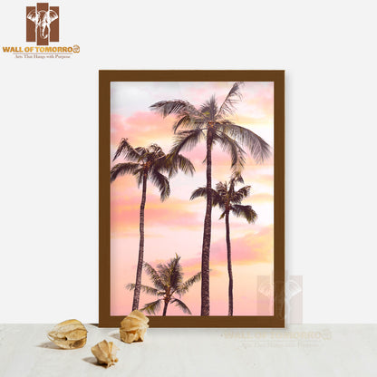 Couple Of Palm Trees on Beach High Quality Glass Frame Wall Décor