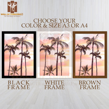 Couple Of Palm Trees on Beach High Quality Glass Frame Wall Décor