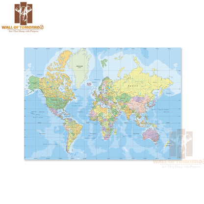 Political World Map in Mercator Projection Educational High Quality Unframed Poster Print & Waterproof Poster Print Wall Décor