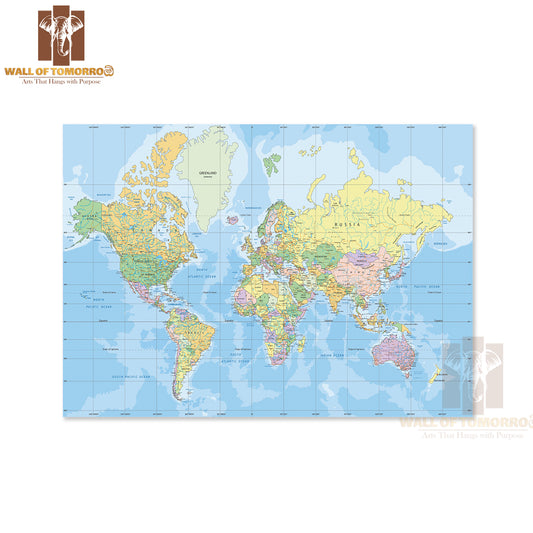 Political World Map in Mercator Projection Educational High Quality Unframed Poster Print & Waterproof Poster Print Wall Décor