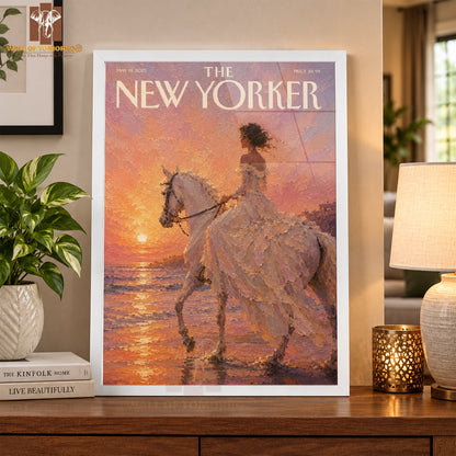 The New Yorker White Hose with Lady Animals High Quality Glass Frame Wall Décor in Sri Lanka