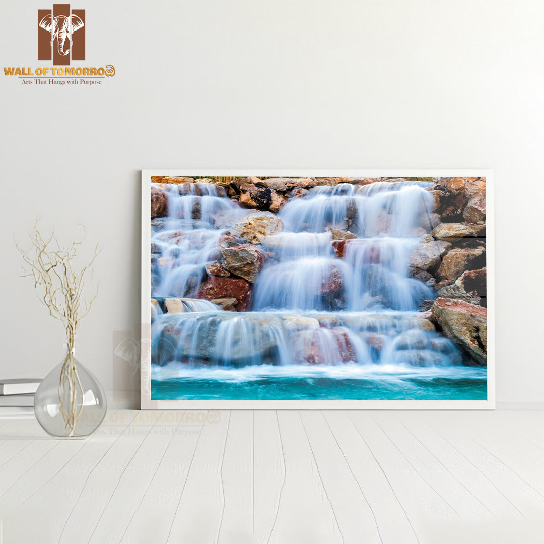 Waterfall Beautiful Background of Stone, Water, Moss High Quality Unframed Poster Print & Waterproof Poster Print Wall Décor