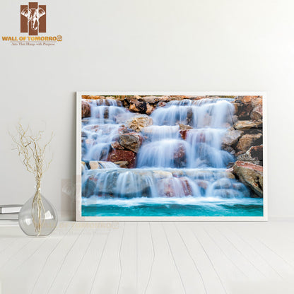 Waterfall Beautiful Background of Stone, Water, Moss High Quality Unframed Poster Print & Waterproof Poster Print Wall Décor