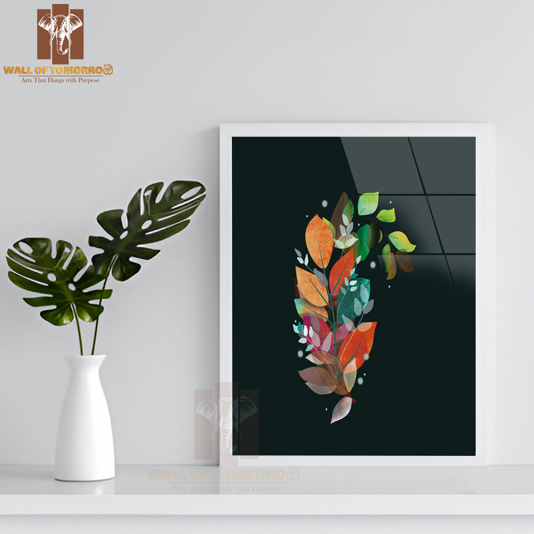 Colorful Leaf Design Featuring Various Hues High Quality Glass Frame Wall Décors in Sri Lanka
