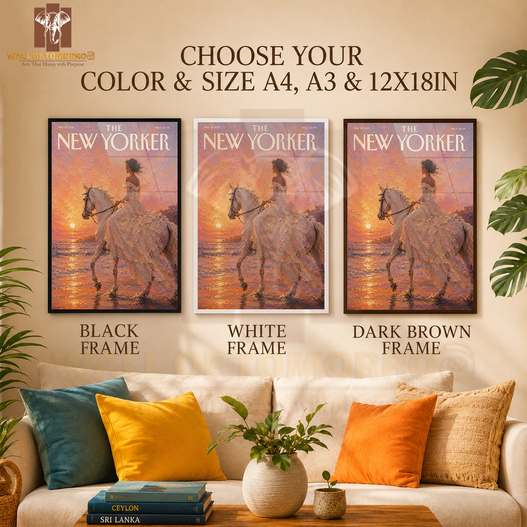 The New Yorker White Hose with Lady Animals High Quality Glass Frame Wall Décor in Sri Lanka