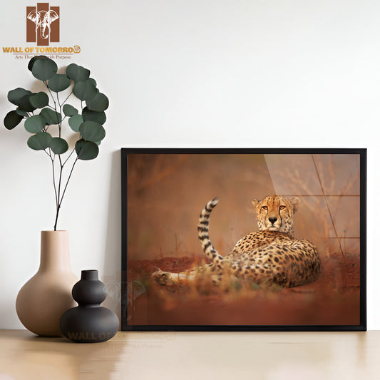 Wild Cheetah, Acinonyx Jubatus, Relaxing on Reddish Soil High Quality Unframed Poster Print & Waterproof Poster Print Wall Décor