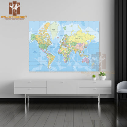 Political World Map in Mercator Projection Educational High Quality Unframed Poster Print & Waterproof Poster Print Wall Décor