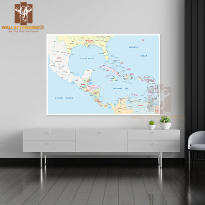 America Central, Antilles Map Educational High Quality Unframed Poster Print & Waterproof Poster Print Wall Décor