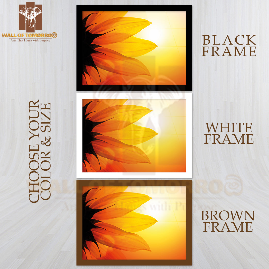Close-Up Of Sunflower Over Sunset Sky High Quality Glass Frame Wall Décor