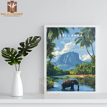 Elephant Mountain View, Sri Lanka Wild Life Travel High Quality Glass Frame Wall Décor