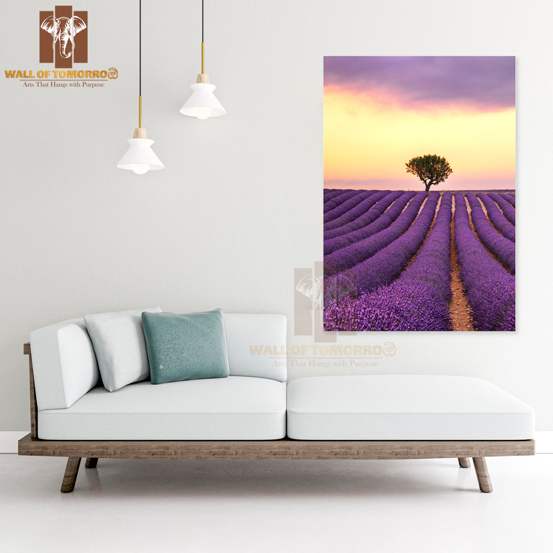 A Lone Tree Stands in A Lavender Field High Quality Unframed Poster Print & Waterproof Poster Print Wall Décor