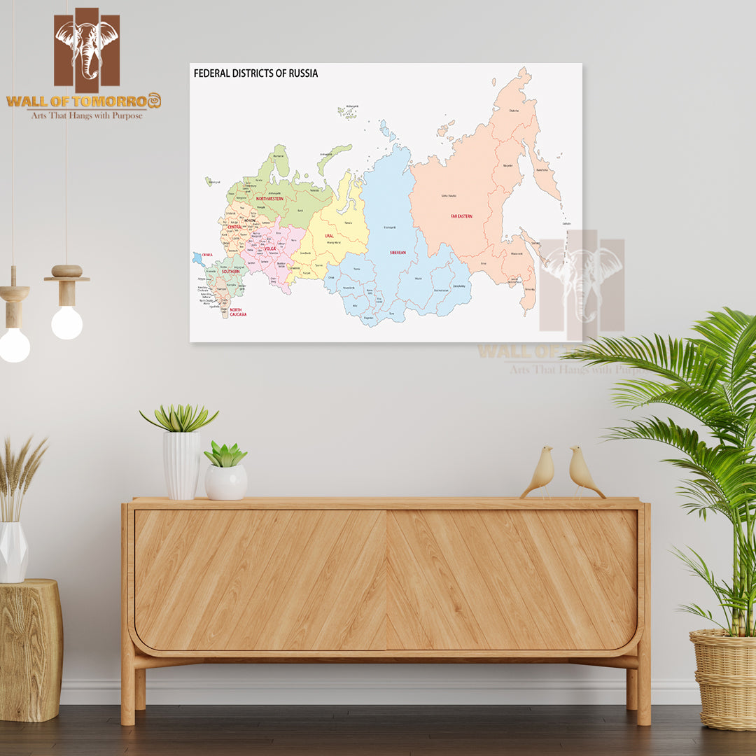 Russia Federal Districts Map Educational High Quality Unframed Poster Print & Waterproof Poster Print Wall Décor