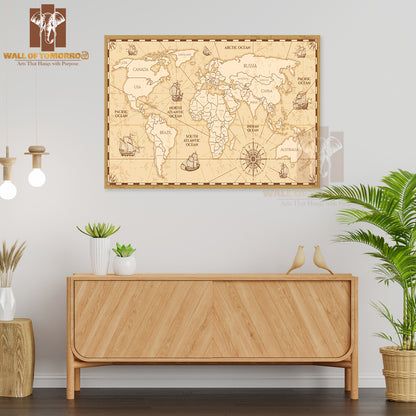 Antique World Map with Countries Educational High Quality Unframed Poster Print & Waterproof Poster Print Wall Décor