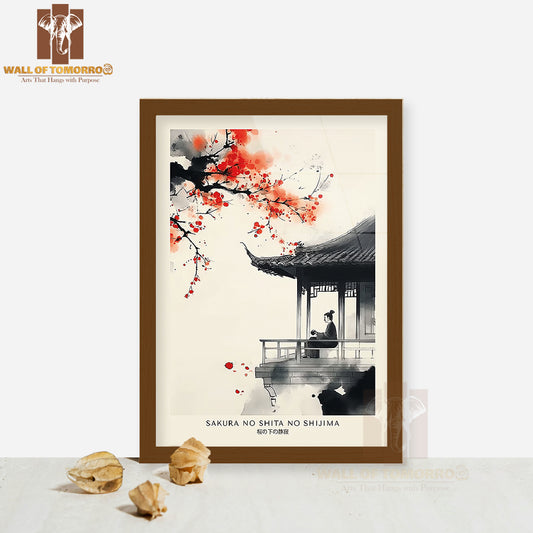Sakura No Shita No Shijima Japandi Art High Quality Glass Frame Wall Décor