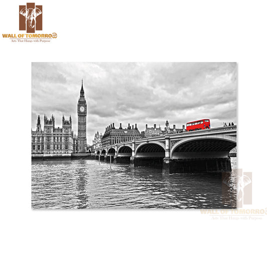 Red Bus on Westminster Bridge by the Houses of Parliament High Quality Unframed Poster Print & Waterproof Poster Print Wall Décor