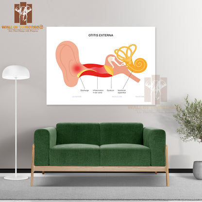 Otitis Externa, Swimmers Ear Disease. Pain And Inflammation, Earache in The Human Head Educational High Quality Unframed Poster Print & Waterproof Poster Print Wall Décor