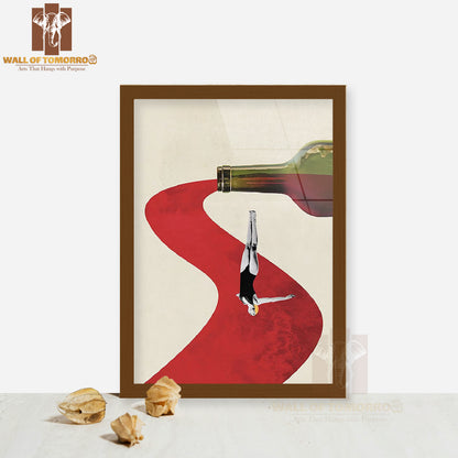 Diver In Wine River High Quality Glass Frame Wall Décor