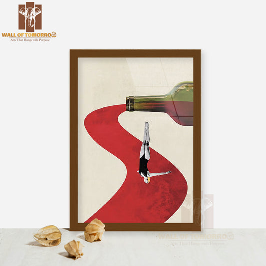 Diver In Wine River High Quality Glass Frame Wall Décor