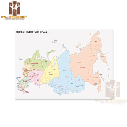 Russia Federal Districts Map Educational High Quality Unframed Poster Print & Waterproof Poster Print Wall Décor