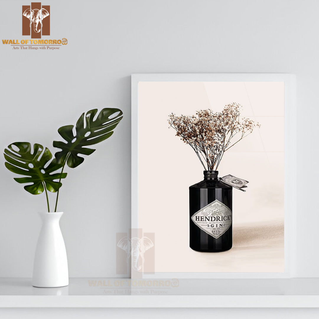 Dried Flowers Gin Bottle High Quality Glass Frame Wall Décor