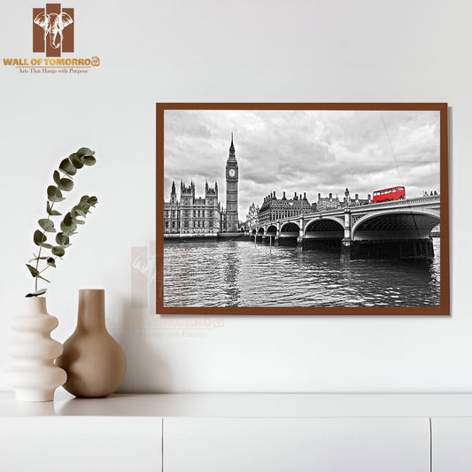 Red Bus on Westminster Bridge by the Houses of Parliament High Quality Unframed Poster Print & Waterproof Poster Print Wall Décor