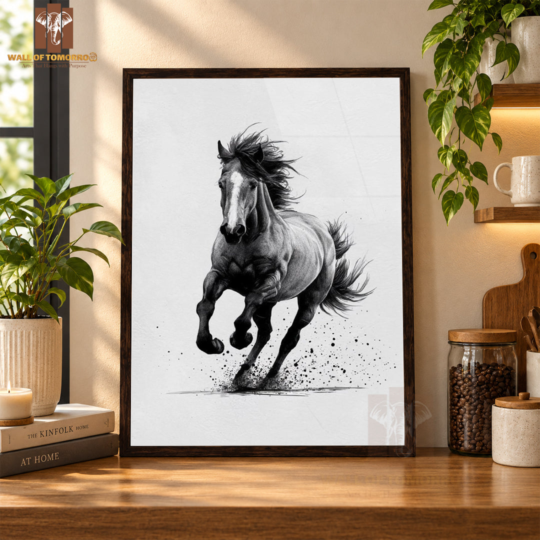 Black Horse Painting Animals High Quality Glass Frame Wall Décor in Sri Lanka