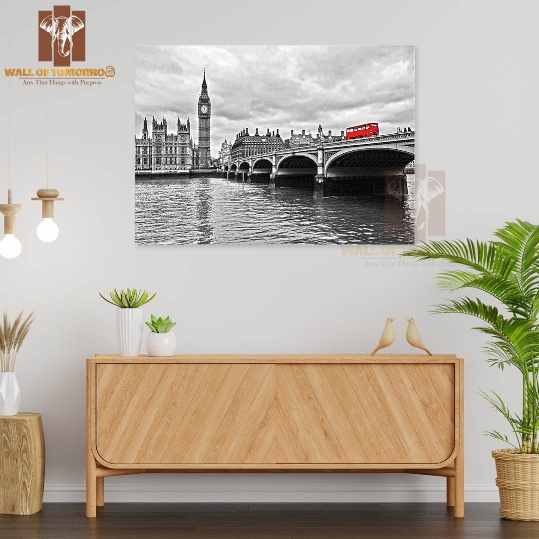 Red Bus on Westminster Bridge by the Houses of Parliament High Quality Unframed Poster Print & Waterproof Poster Print Wall Décor