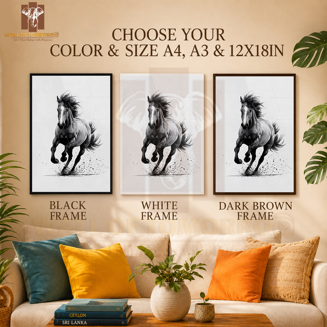 Black Horse Painting Animals High Quality Glass Frame Wall Décor in Sri Lanka