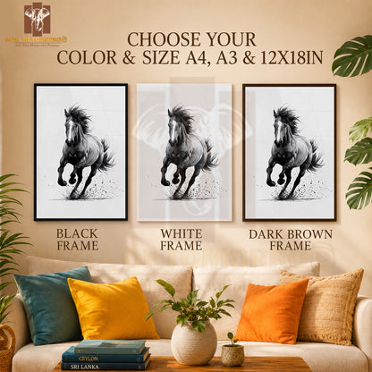 Black Horse Painting Animals High Quality Glass Frame Wall Décor in Sri Lanka