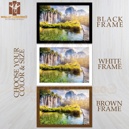 Majestic View On Waterfall with Turquoise Water, Sunny Beams in the Plitvice Lakes National Park High Quality Unframed Poster Print & Waterproof Poster Print Wall Décor