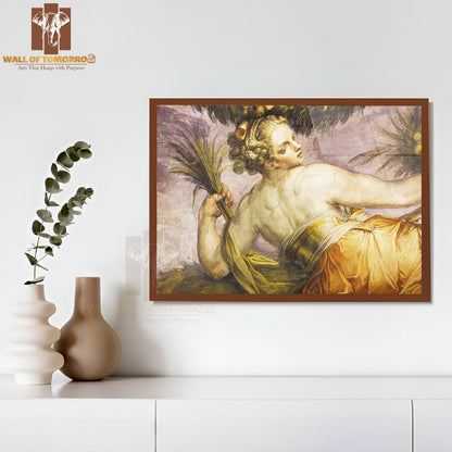 Old Fresco with Beautiful Woman High Quality Glass Frame Wall Décor