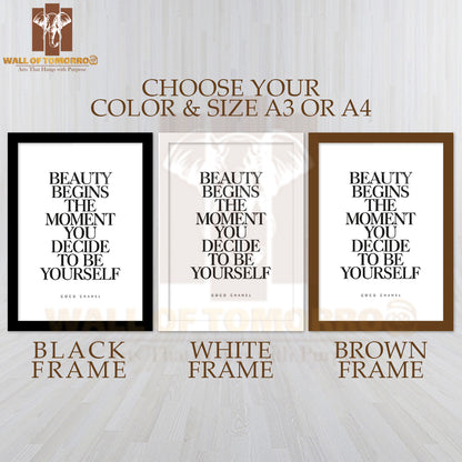 Coco Chanel Beauty Begins Fashion Quote High Quality Glass Frame Wall Décor