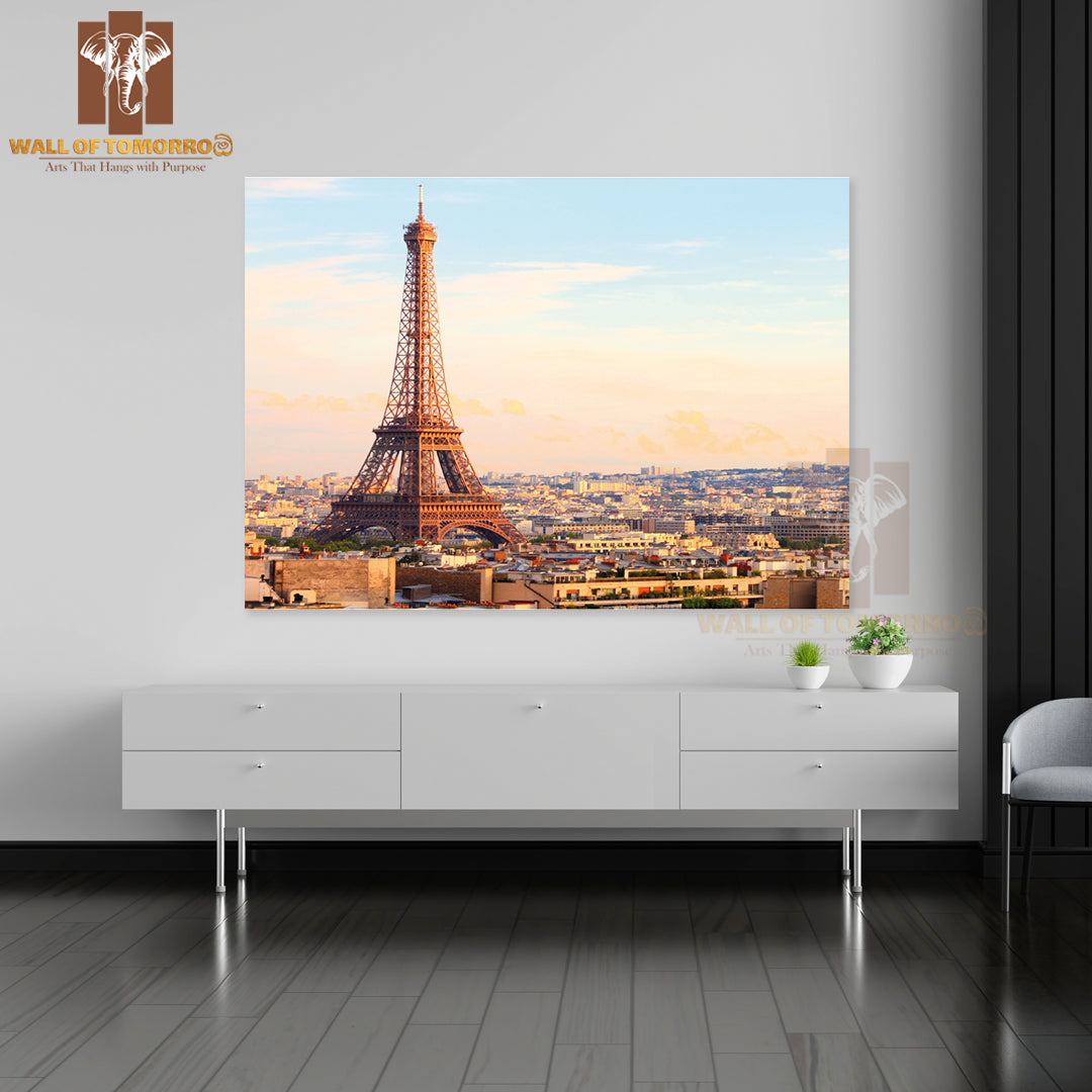 Cityscape With Eiffel Tower in The Light of Sunset High Quality Unframed Poster Print & Waterproof Poster Print Wall Décor