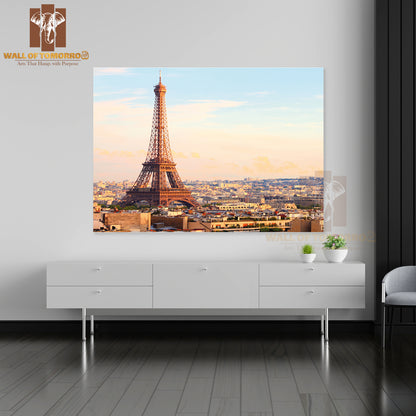 Cityscape With Eiffel Tower in The Light of Sunset High Quality Unframed Poster Print & Waterproof Poster Print Wall Décor