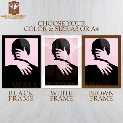 Man With Red Nails and Pink Hands Embraces a Woman High Quality Glass Frame Wall Décors in Sri Lanka
