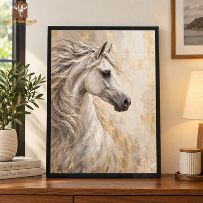 White Horse Painting Animals High Quality Glass Frame Wall Décor in Sri Lanka