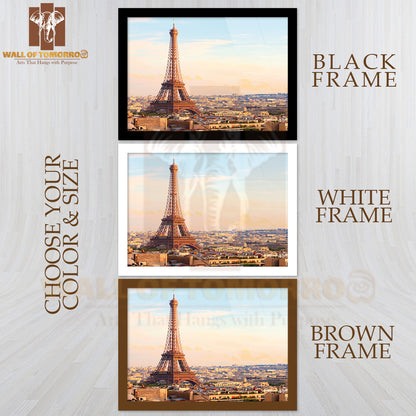 Cityscape With Eiffel Tower in The Light of Sunset High Quality Unframed Poster Print & Waterproof Poster Print Wall Décor