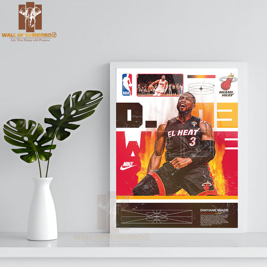 Miami Famous Basketball Team Player Sports High Quality Glass Frame Wall Décor