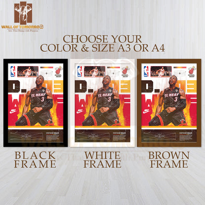 Miami Famous Basketball Team Player Sports High Quality Glass Frame Wall Décor